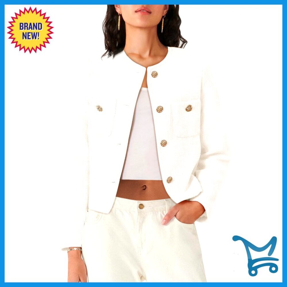 Tweed Blazer Cropped Button Down Long Sleeve Business Casual Jacket